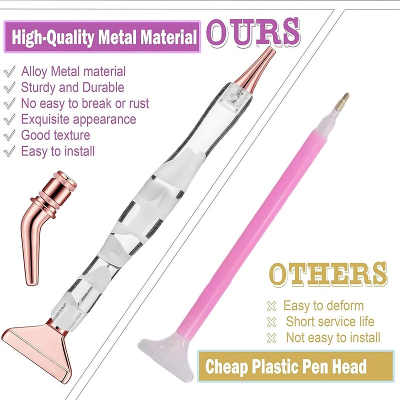 Heyseri Diamond Art Pens, 15pcs Diamond Painting Pen with Wheel Roller Accessories Tools Set, Stainless Steel Metal Pen Tips, Ergonomic Art Drill Pens, Comfort Grip and Faster Drilling(White) - Image 4